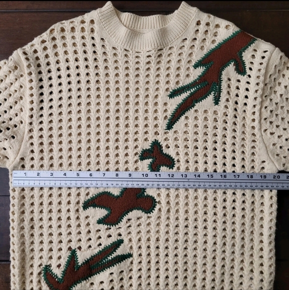 Zara Women Medium Cream Open Knit Embroidered Sweater Crochet - Picture 4 of 5